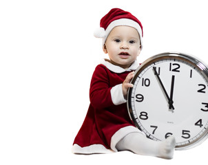 sitting santa baby with big clock