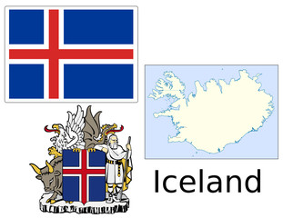 Iceland flag national emblem map