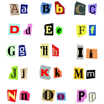 Alphabet aus Zeitungsausschnitten A-P