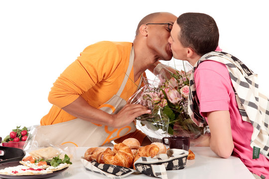 Mixed ethnicity  gay couple Valentine