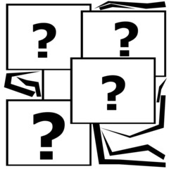 Weiße Karten mit schwarzem Satzzeichen - Fragezeichen