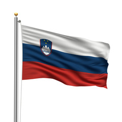 Flag of Slovenia waving in the wind in front of white background