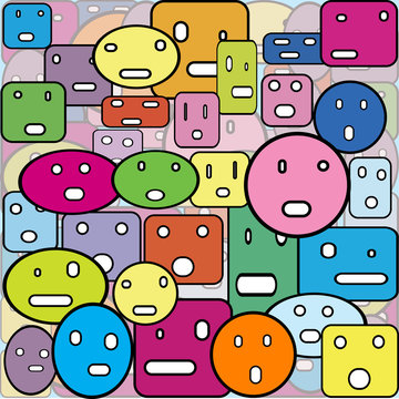 Colored background with faces made of geometrical shapes