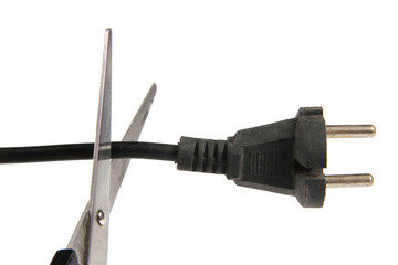 scissors cutting electric wire