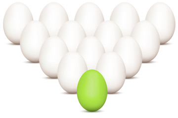 group of eggs with unique green egg