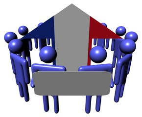 people with sign around France flag arrow illustration