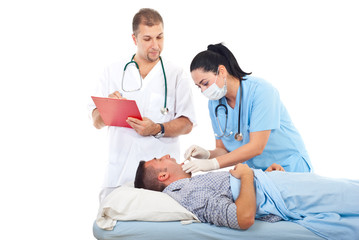 Doctor woman check for sore throat