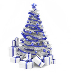 blue and white christmas tree isolated