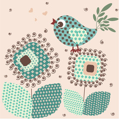 Stylized bird and flower background - 27610936