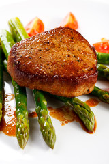 Grilled meat and vegetables
