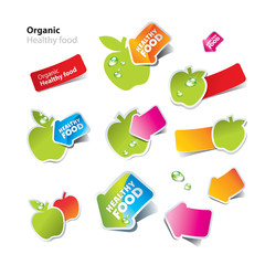 Set of stickers and icons of healthy and organic food - 27616596