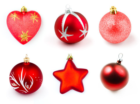 red christmas boubles or balls isolated collection