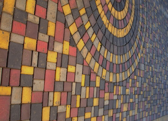 The pavement of multi-colored blocks