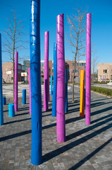 colored wooden poles