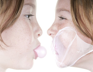 Popped bubblegum on face © Cheryl Casey