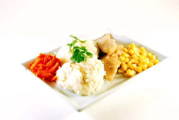 Mashed potatoes a chicken corn