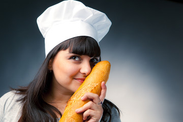italian cook smelling a bread