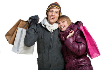 young couple with shoppingbags