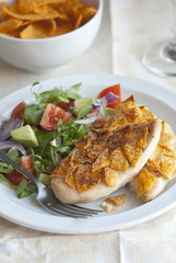 Spice-crunch chicken with side salad