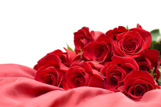 Red roses and silk isolated