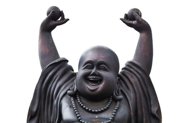 a happy laughing buddha on white background