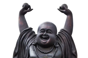 Afwasbaar Fotobehang Boeddha een gelukkige lachende boeddha op een witte achtergrond