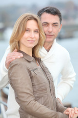 Closeup of relaxed couple in town