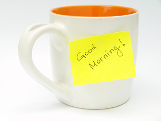 Cup with sticky note