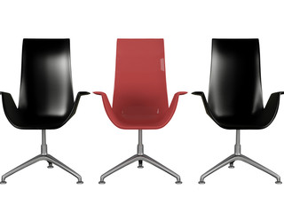 Three modern black and red office armchairs isolated