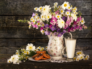 Still Life with Flowers chamomile and Bells