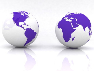 Two globes of Earth, isolated on a white