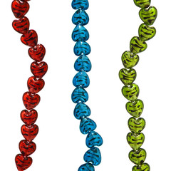 string sof heart-shaped stripy red, green and blue beads