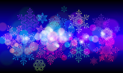 set of snowflakes on black background of twinkling lights