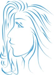 profile of a beautiful young girl in blue vector illustration