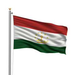 Flag of Tajikistan waving in the wind in front of white
