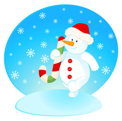Vector cartoon little cute snowman