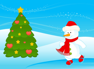 Vector cartoon little cute snowman