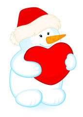 Vector cartoon little cute snowman with heart