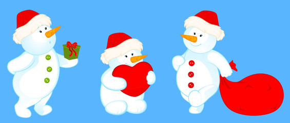 Vector cartoon little cute snowman with heart