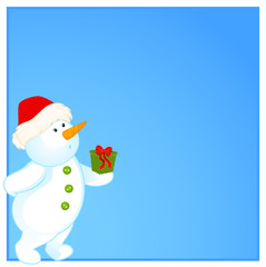 cartoon little cute snowman with gift