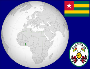 Togo globe map locator world flag coat