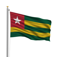 Fototapeta na wymiar Flag of Togo waving in the wind in front of white background