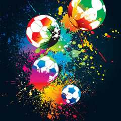 The colorful footballs on a black background