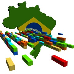 Brazil map with stacks of export containers illustration