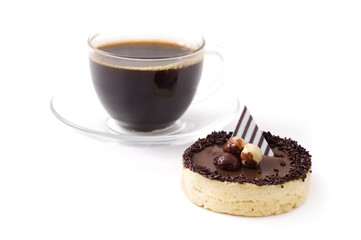 cup of coffee and chocolate tart