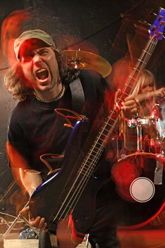 Heavy metal bass guitar player
