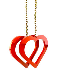 hearts with a gold chain on white background isolated