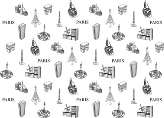PARIS TOURISTIQUE - motif papier peint - obrazy, fototapety, plakaty