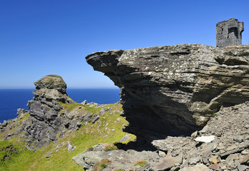 Irish summer cliffs with watchtower