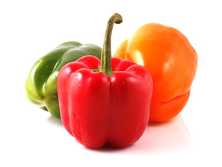 Red green yellow sweet beautiful pepper on white background